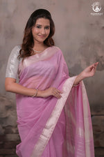 Narmaa - Pastel Mauve Pink With Resham Chevron Border Silk Cotton Saree-Rutambhara-RUTAMBHARA
