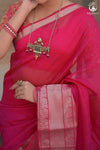 Bhadra - Pink Plain Handwoven Silk Cotton Saree With Silver Zari Kanchi Border