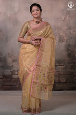 Aliyah - Pastel Yellow Handwoven Zari Tissue Kota Saree With Orange Blouse-Rutambhara-RUTAMBHARA