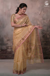 Aliyah - Pastel Yellow Handwoven Zari Tissue Kota Saree With Orange Blouse