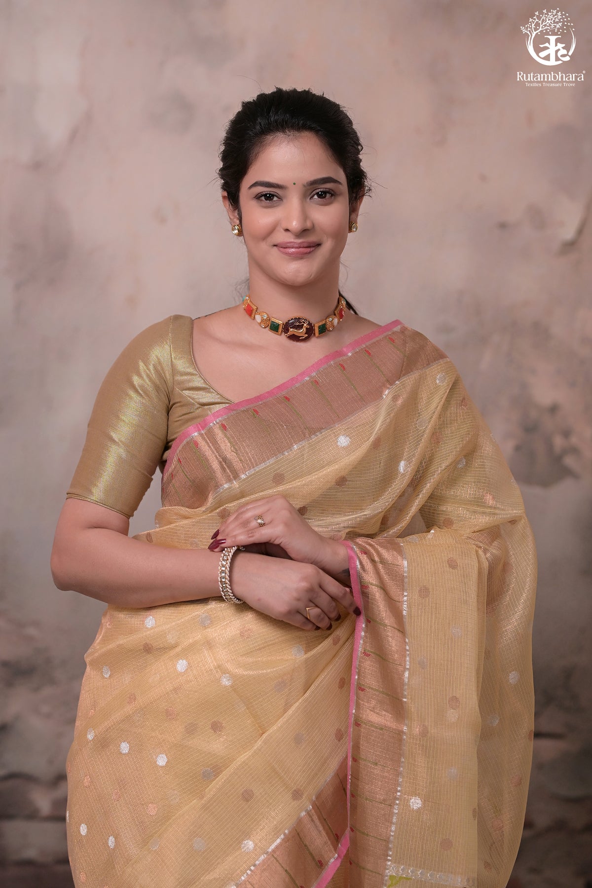 Aliyah - Pastel Yellow Handwoven Zari Tissue Kota Saree With Orange Blouse
