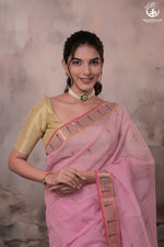 Aliyah - Pastel Pink Handwoven Zari Kota Saree With Dark Pink Blouse-Rutambhara-RUTAMBHARA