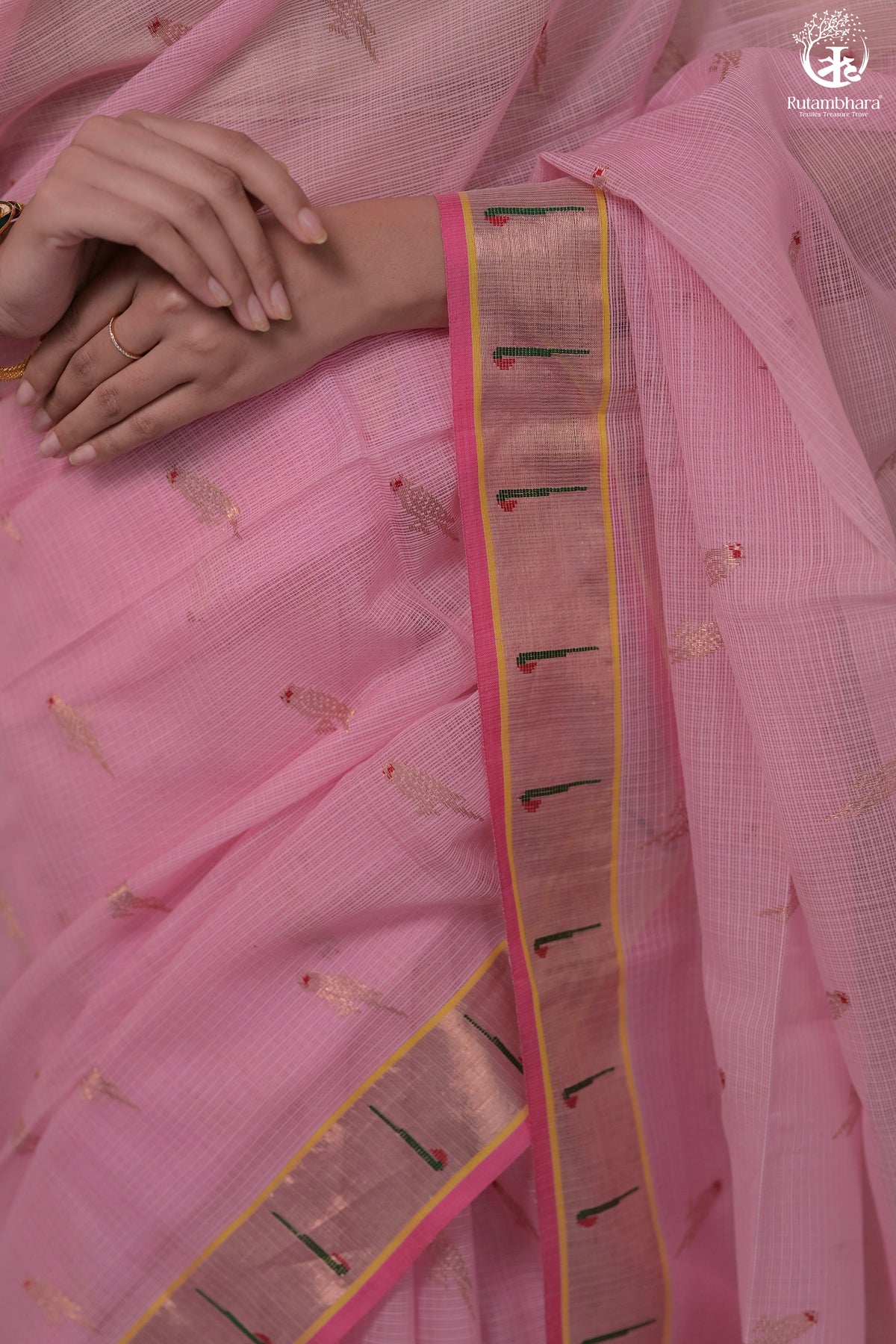 Aliyah - Pastel Pink Handwoven Zari Kota Saree With Dark Pink Blouse
