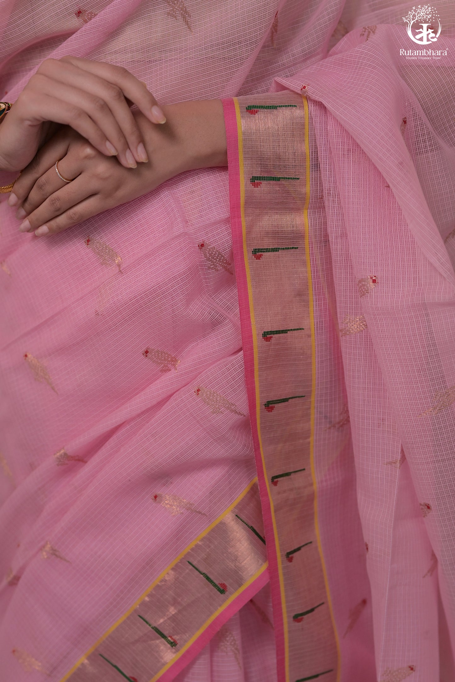 Aliyah - Pastel Pink Handwoven Zari Kota Saree With Dark Pink Blouse