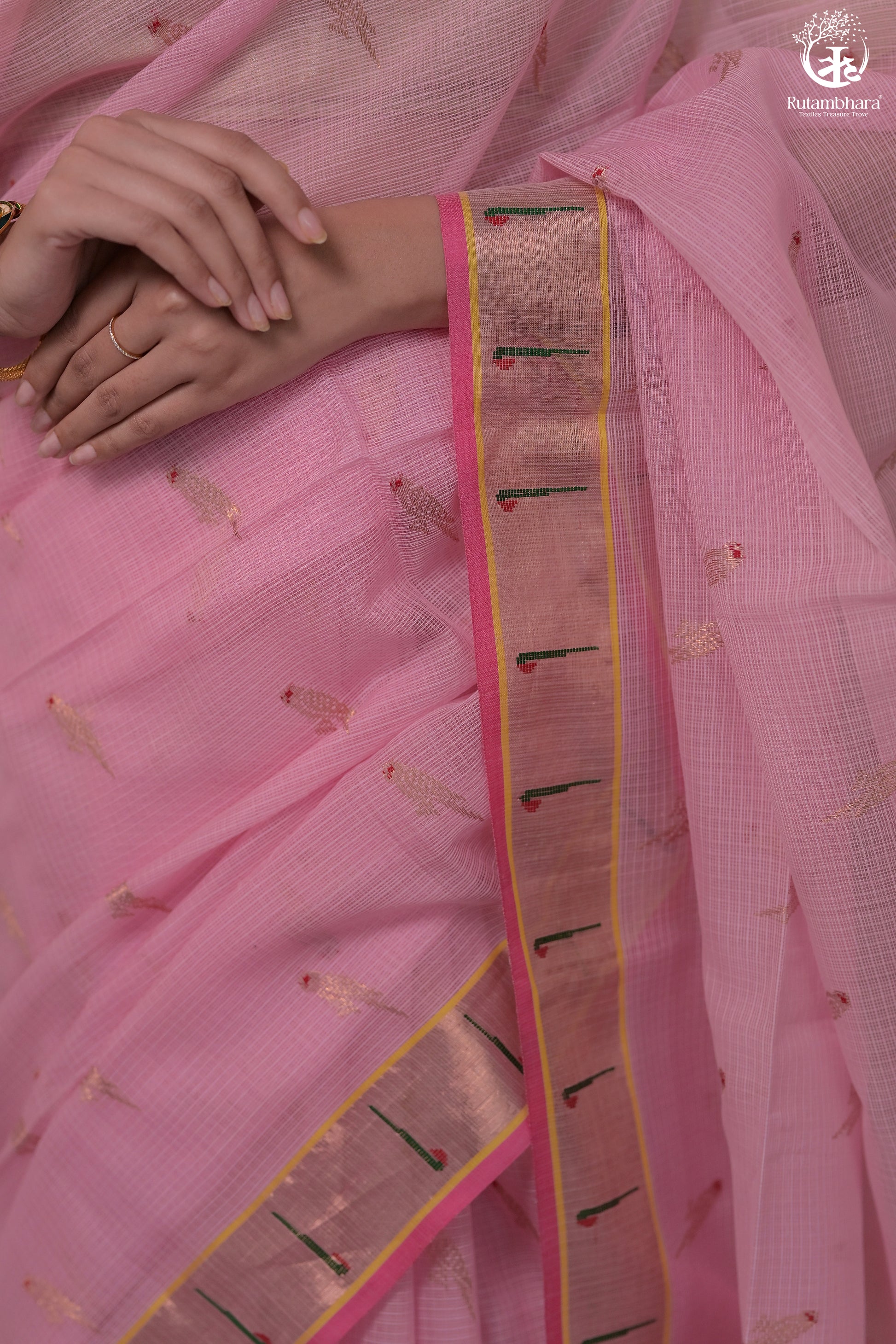 Aliyah - Pastel Pink Handwoven Zari Kota Saree With Dark Pink Blouse-Rutambhara-RUTAMBHARA