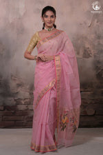 Aliyah - Pastel Pink Handwoven Zari Kota Saree With Dark Pink Blouse-Rutambhara-RUTAMBHARA