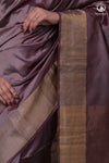 Narmaa - Wine Handwoven Pure Silk Saree With Plain Gold Zari Border