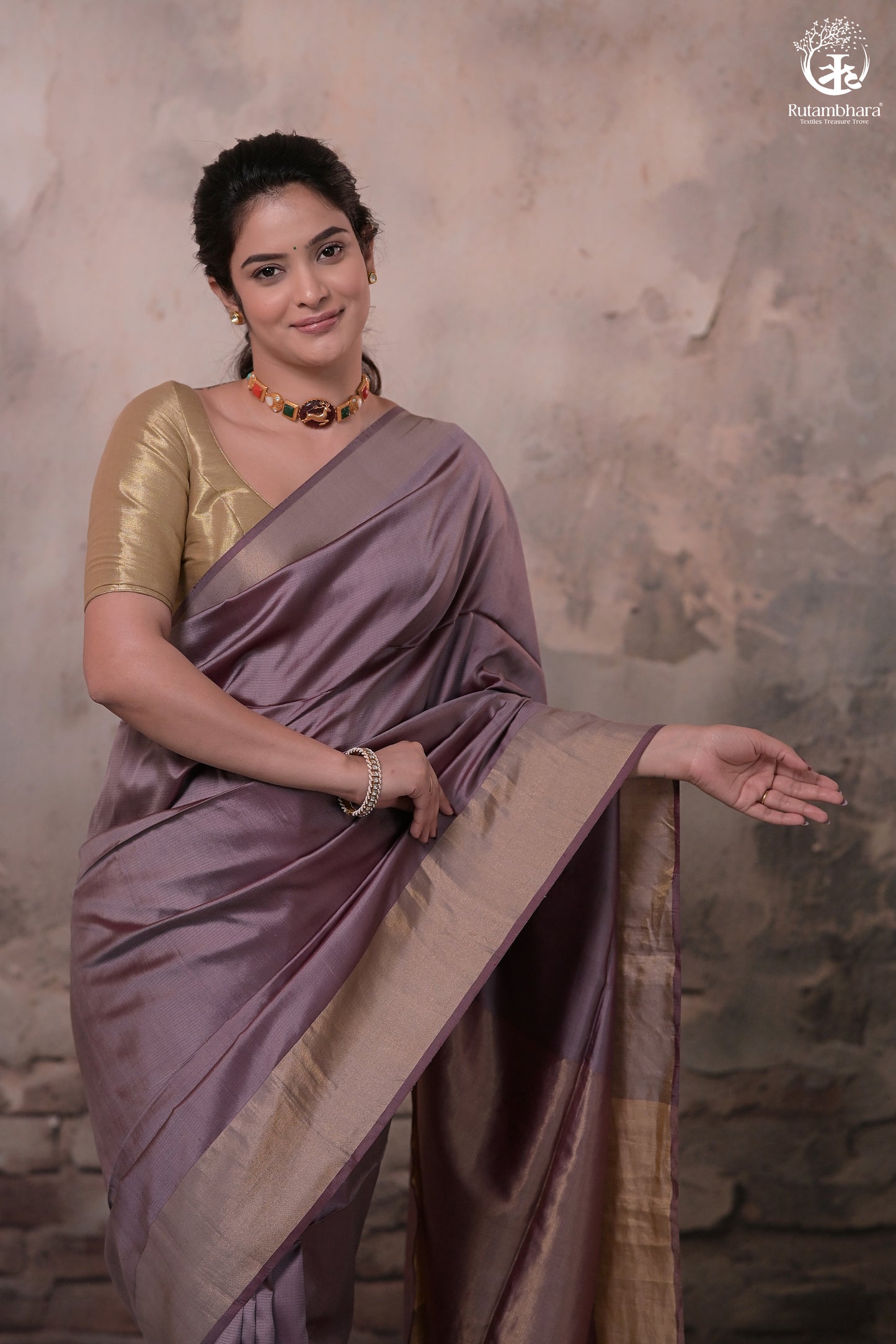 Narmaa - Wine Handwoven Pure Silk Saree With Plain Gold Zari Border