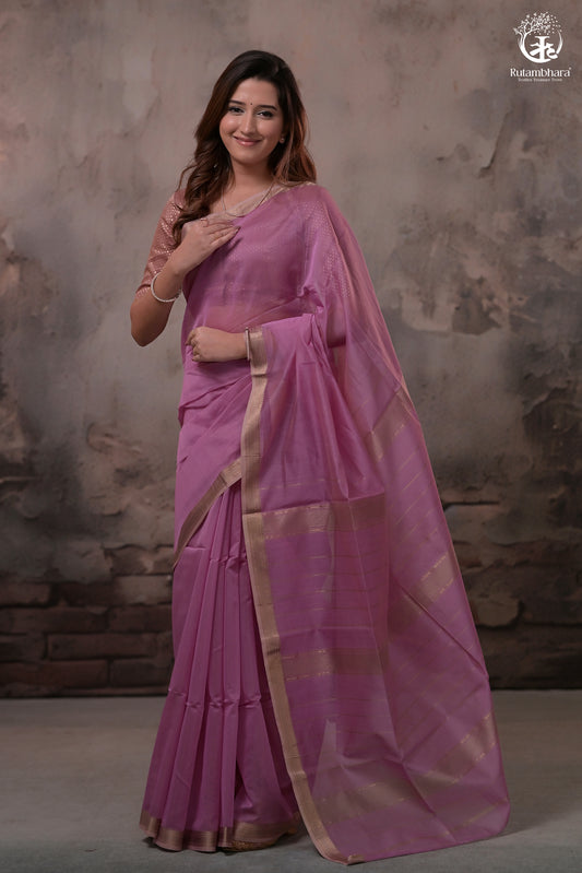 Narmaa - Lavender With Small Lehar Border Silk Cotton Saree