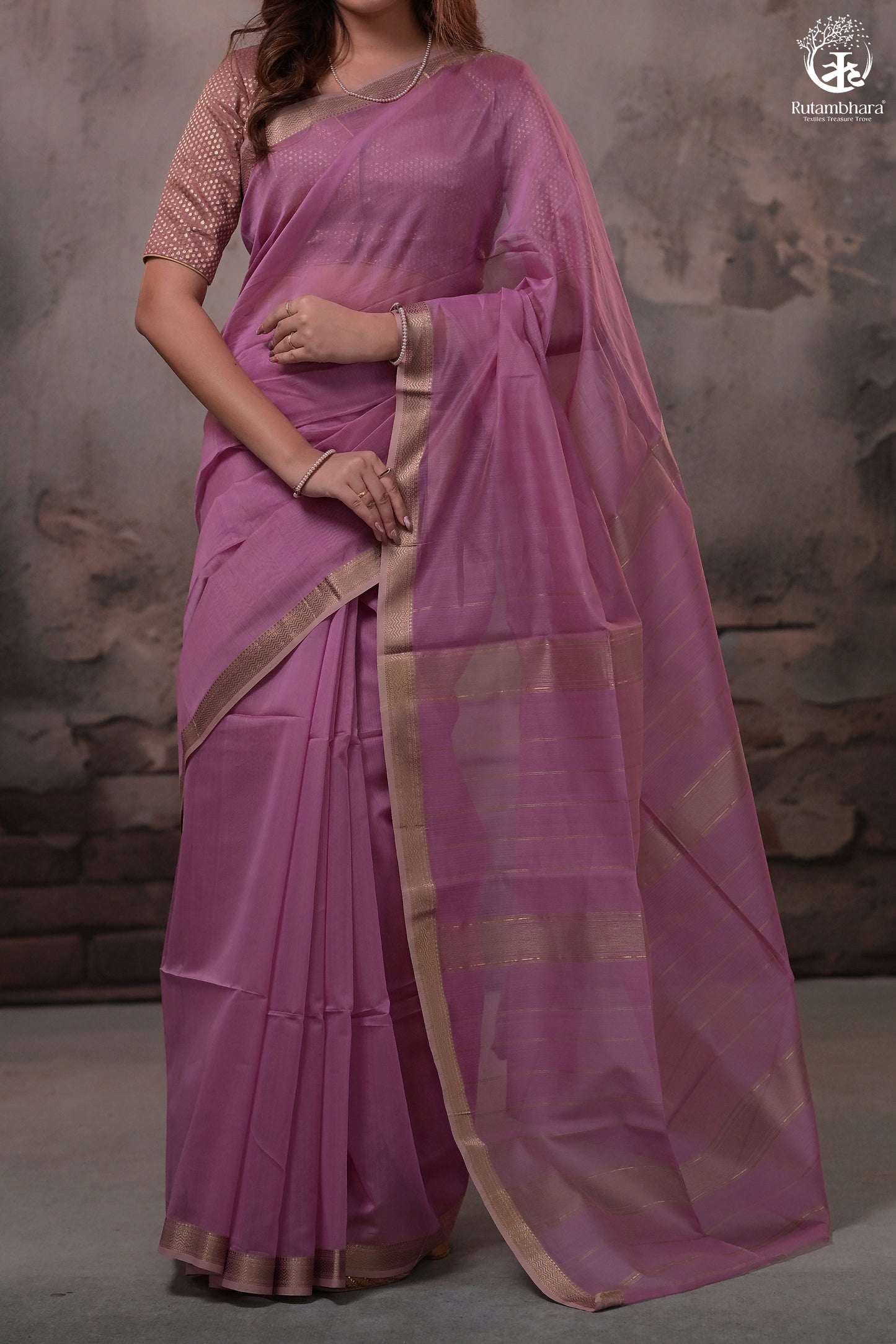 Narmaa - Lavender With Small Lehar Border Silk Cotton Saree