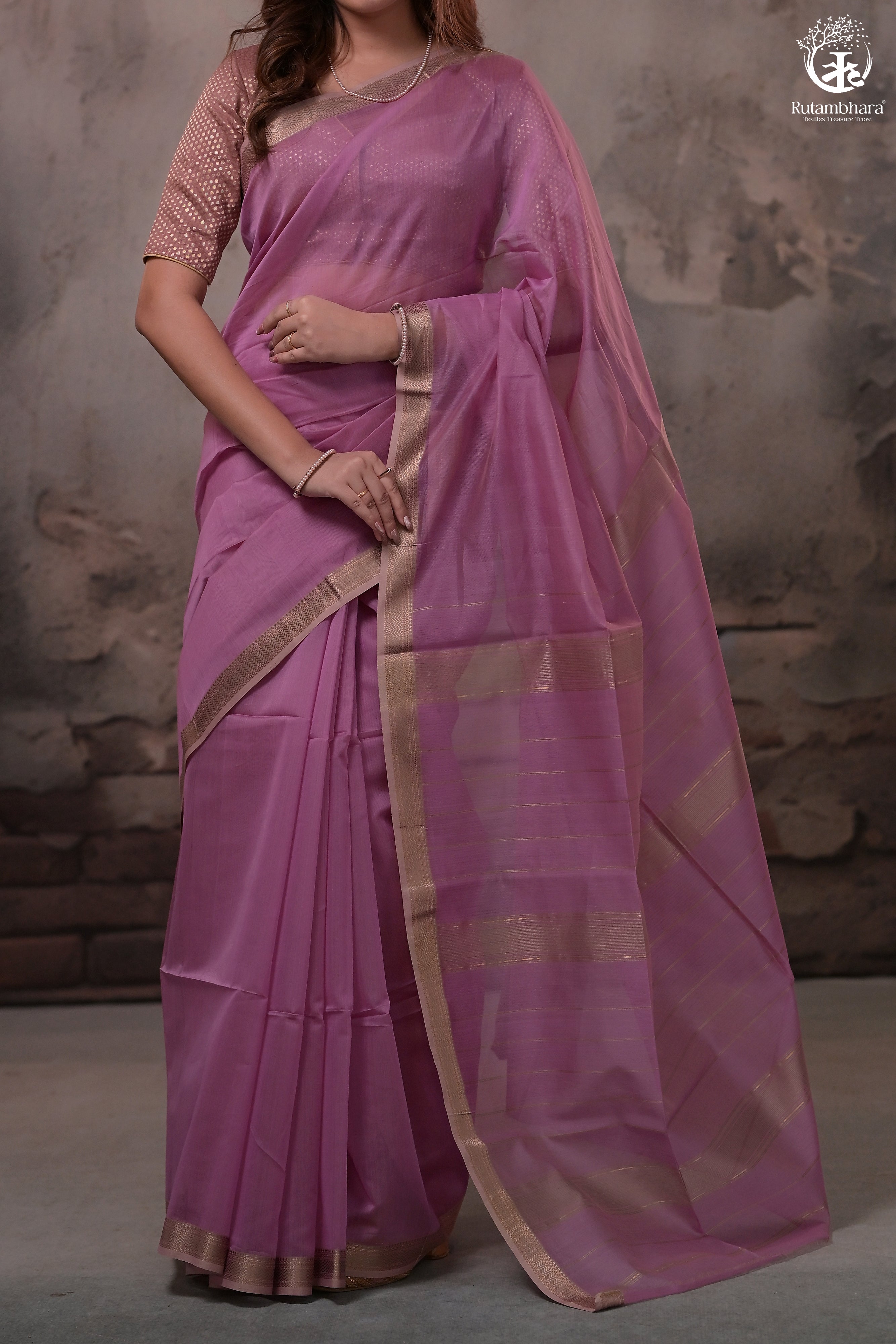 Narmaa - Lavender With Small Lehar Border Silk Cotton Saree
