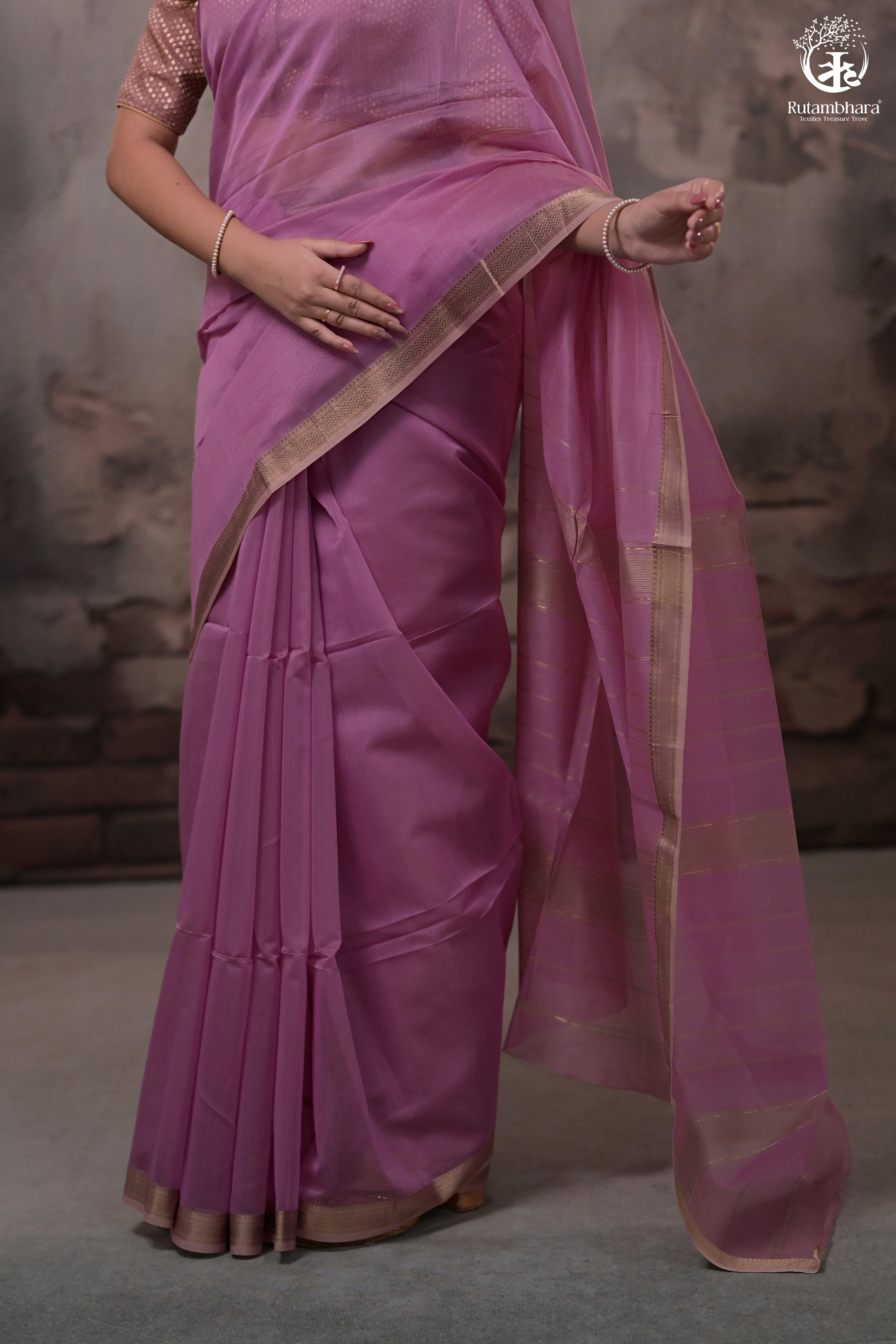 Narmaa - Lavender With Small Lehar Border Silk Cotton Saree