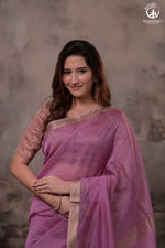 Narmaa - Lavender With Small Lehar Border Silk Cotton Saree-Rutambhara-RUTAMBHARA