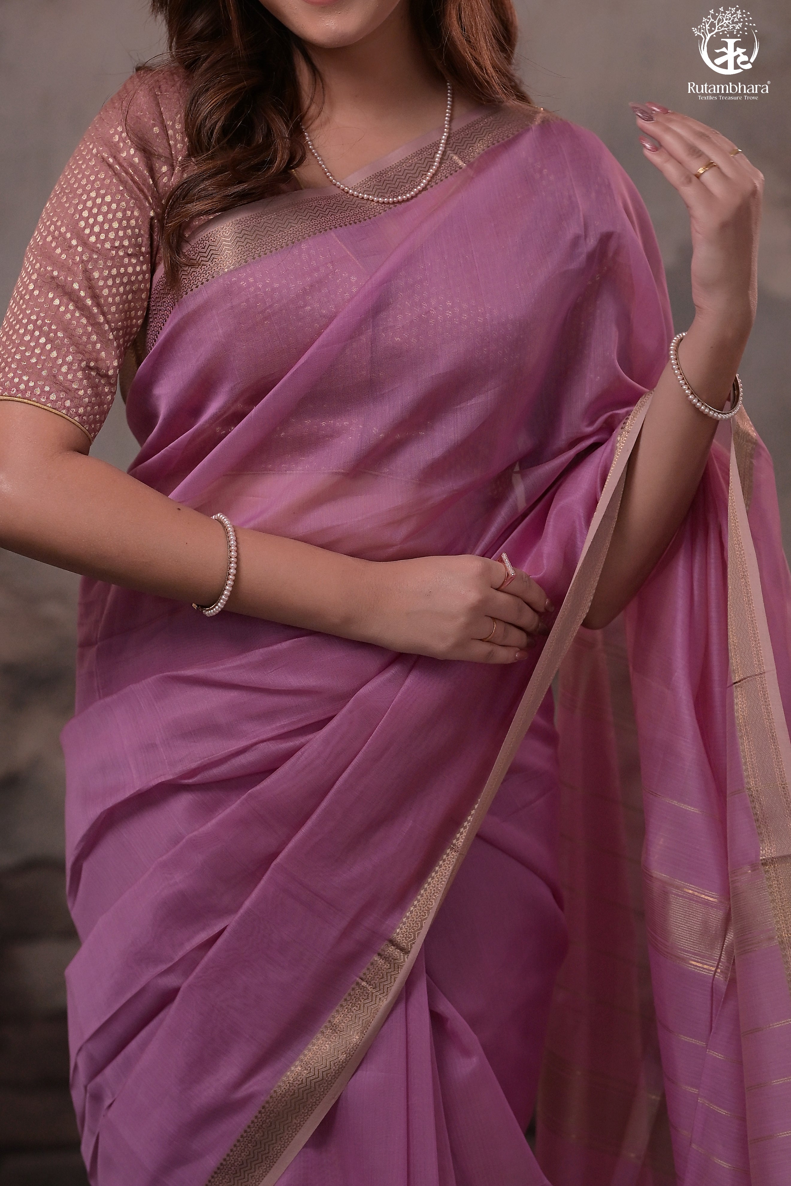 Narmaa - Lavender With Small Lehar Border Silk Cotton Saree