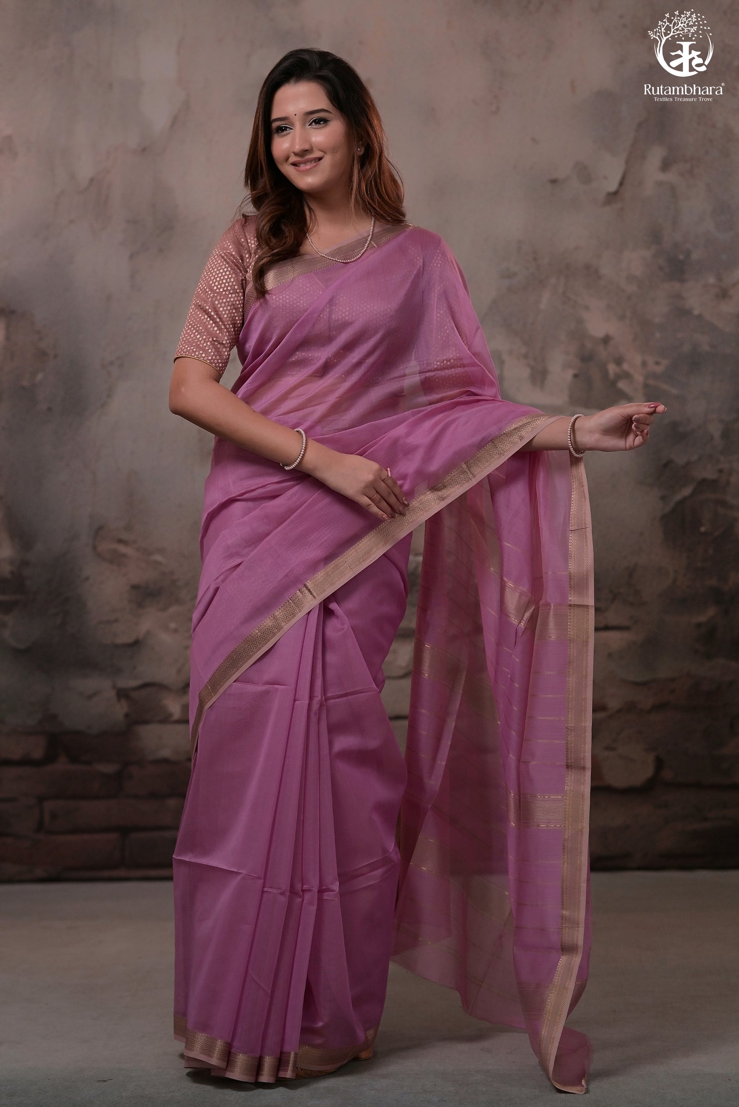 Narmaa - Lavender With Small Lehar Border Silk Cotton Saree
