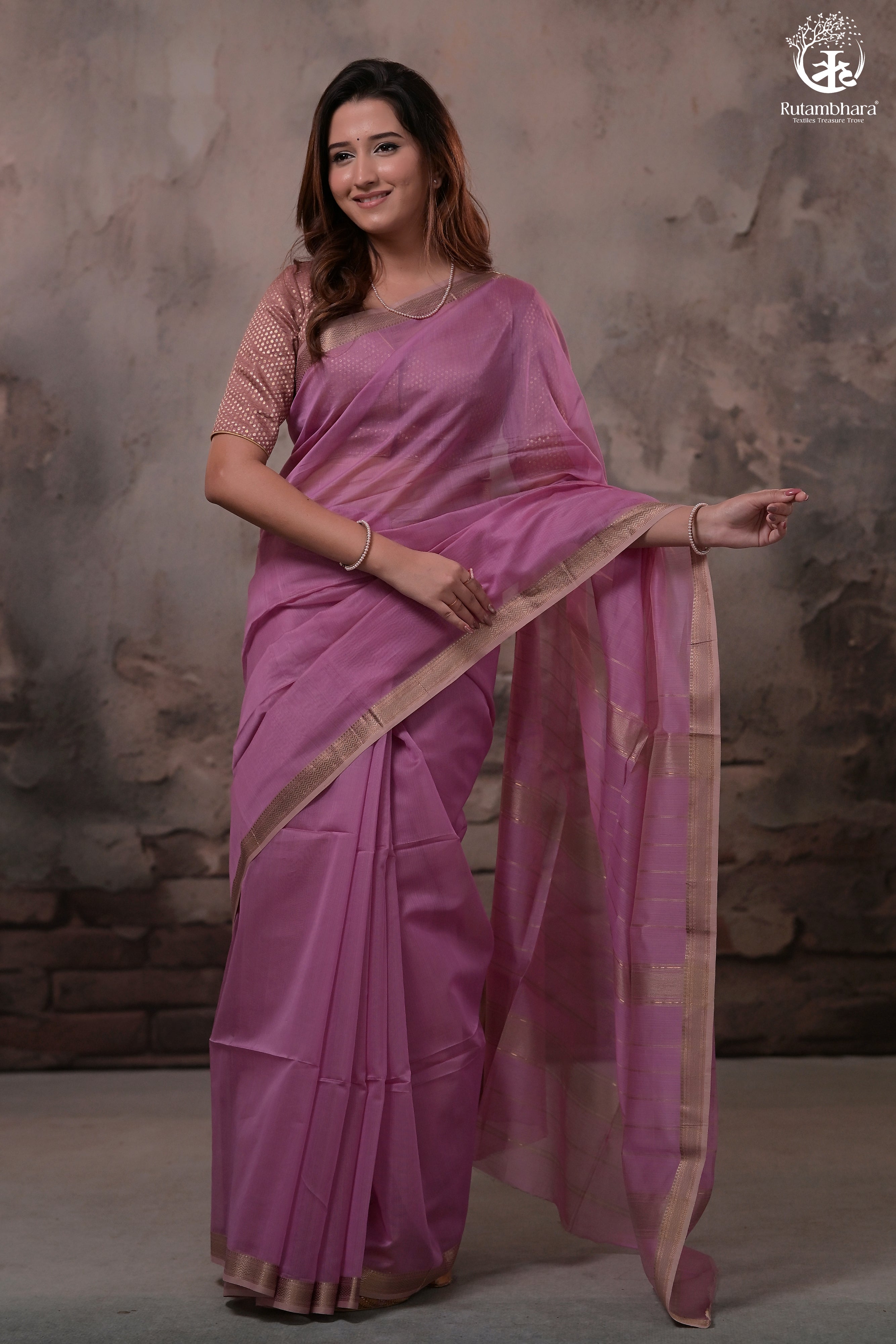Narmaa - Lavender With Small Lehar Border Silk Cotton Saree