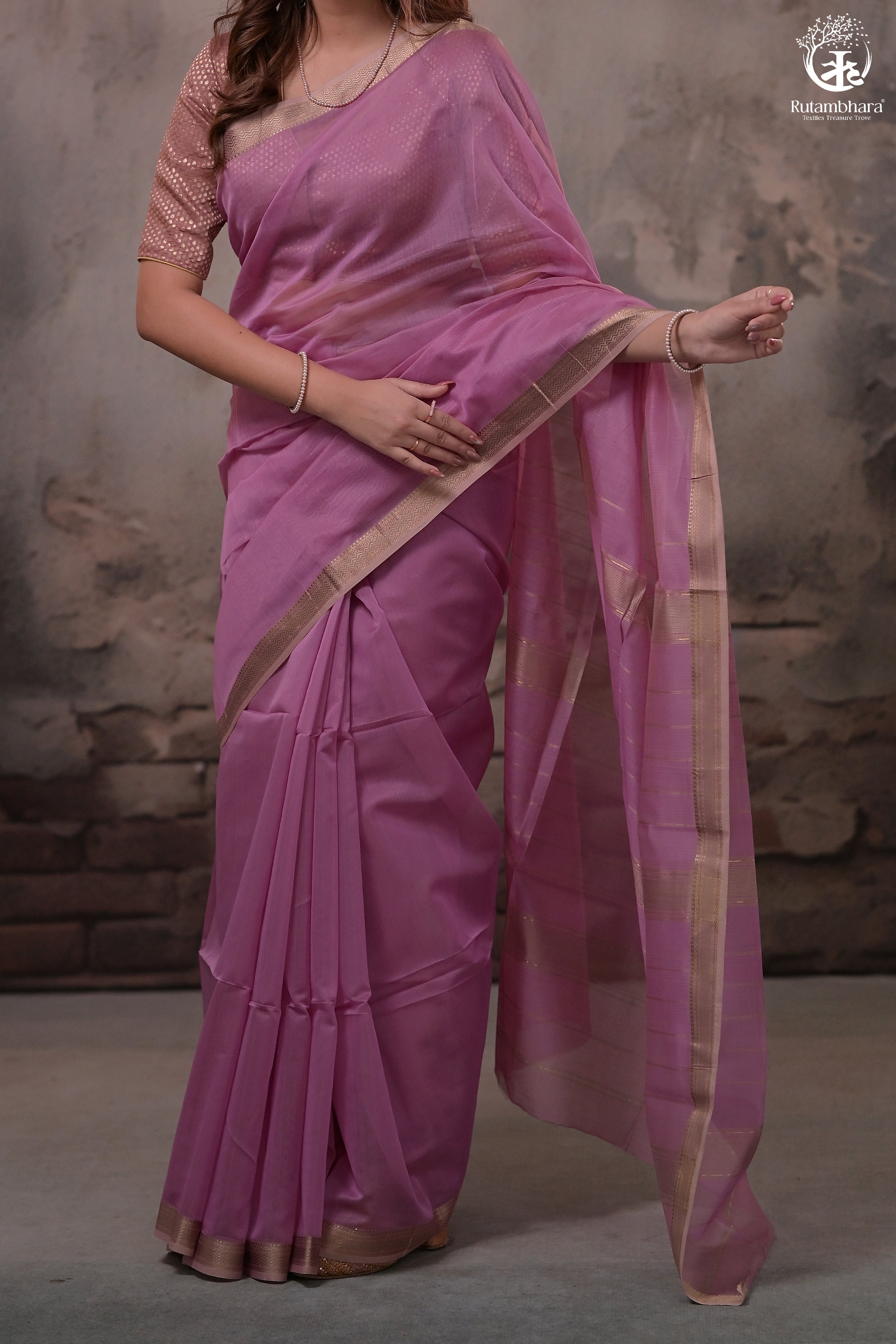 Narmaa - Lavender With Small Lehar Border Silk Cotton Saree