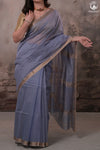 Narmaa - Pastel Blueish Grey With Small Resham Zari Lehar Border Silk Cotton Saree