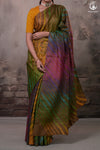 Dhanak - Dark Brown Leheriya Saree In Tussar Silk
