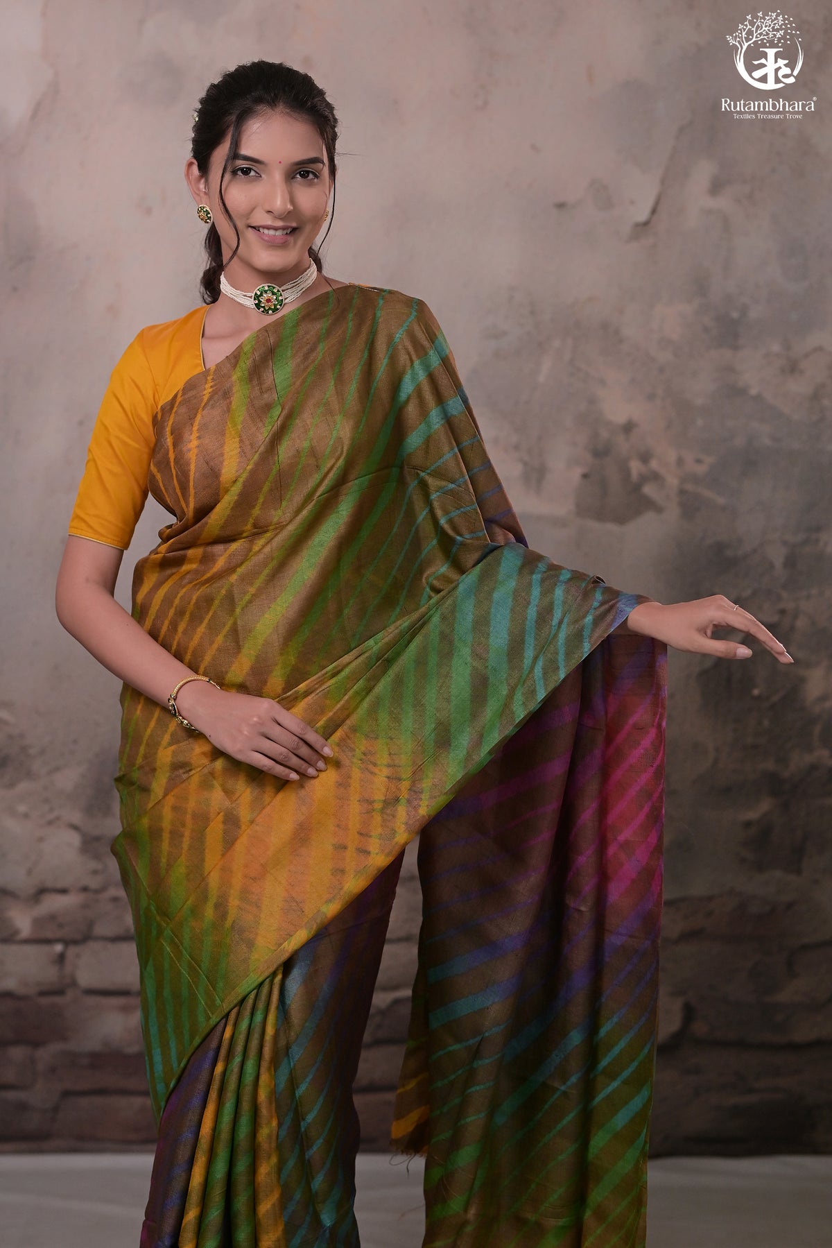 Dhanak - Dark Brown Leheriya Saree In Tussar Silk