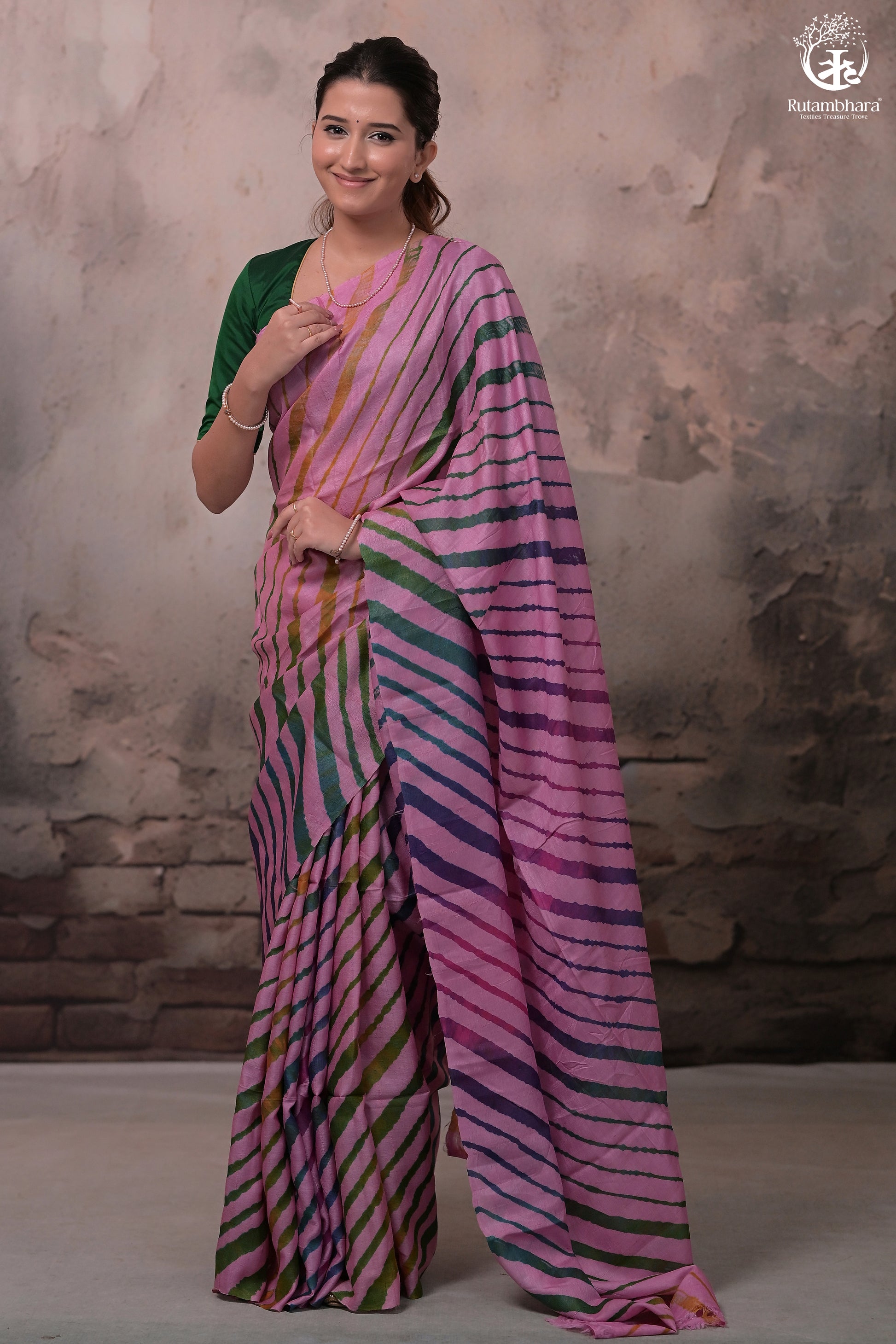 Dhanak - Light Pink Leheriya Saree In Tussar Silk-Rutambhara-RUTAMBHARA
