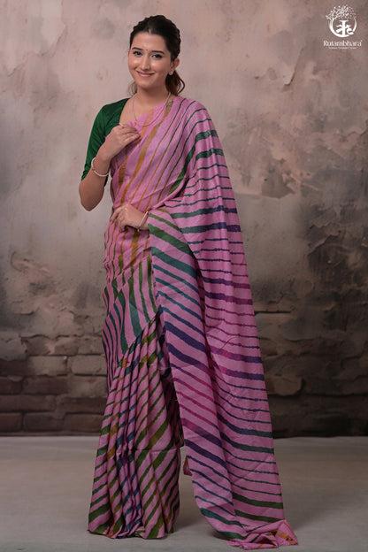 Dhanak - Light Pink Leheriya Saree In Tussar Silk-Rutambhara-RUTAMBHARA