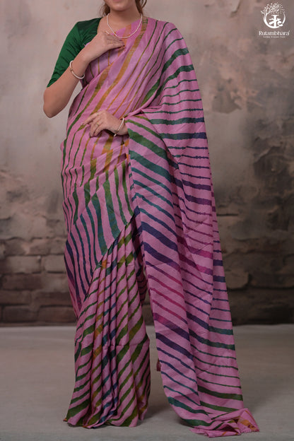 Dhanak - Light Pink Leheriya Saree In Tussar Silk-Rutambhara-RUTAMBHARA