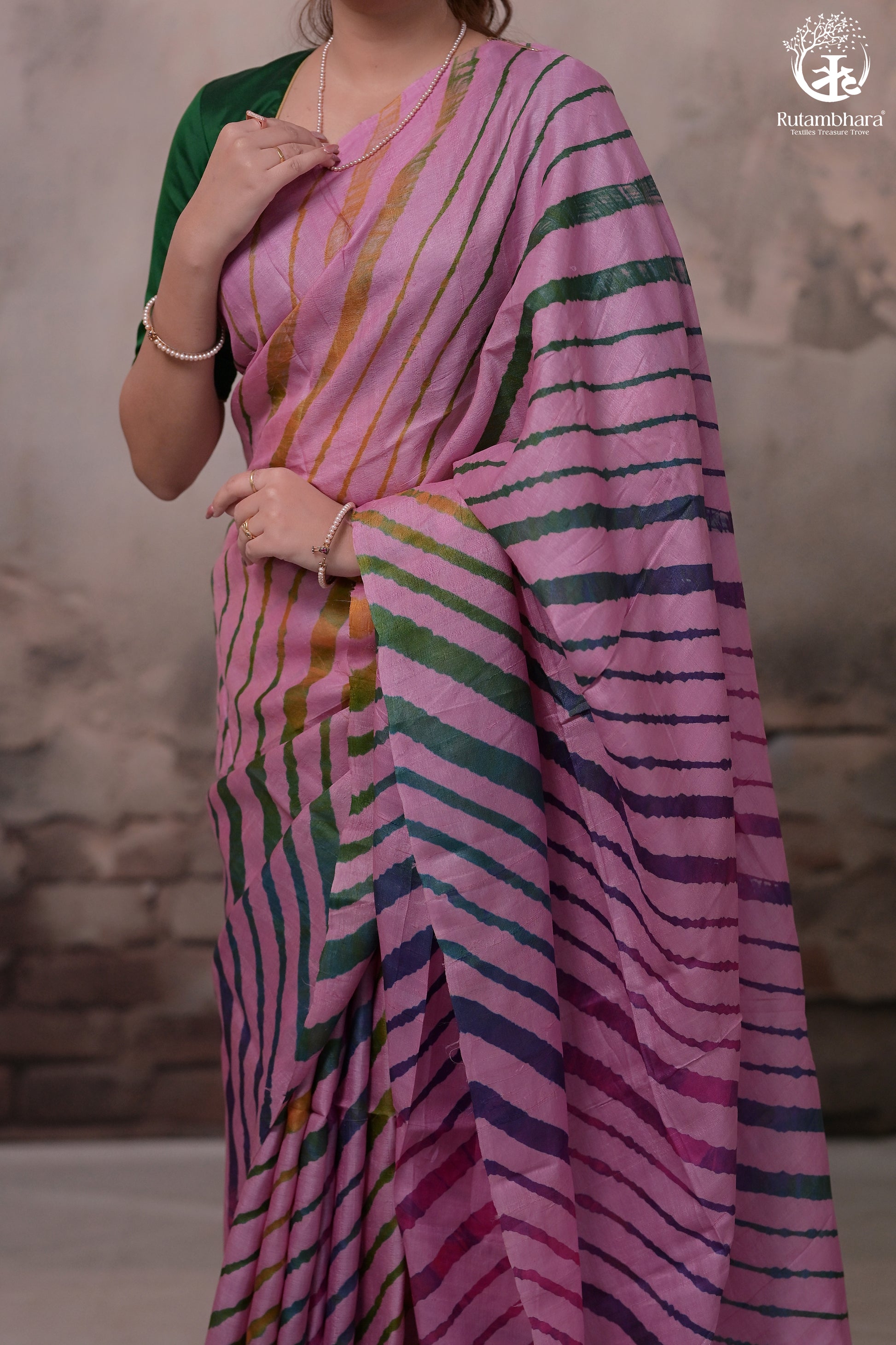 Dhanak - Light Pink Leheriya Saree In Tussar Silk-Rutambhara-RUTAMBHARA