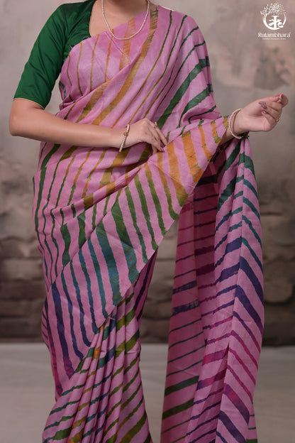 Dhanak - Light Pink Leheriya Saree In Tussar Silk-Rutambhara-RUTAMBHARA