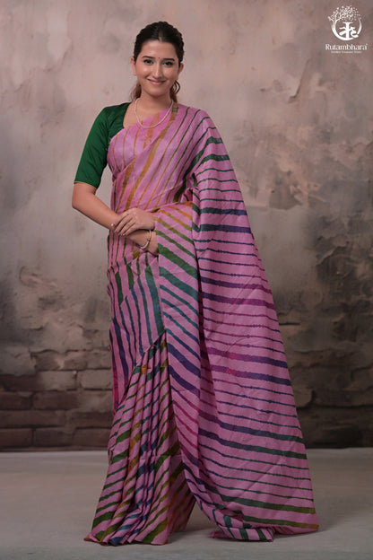 Dhanak - Light Pink Leheriya Saree In Tussar Silk-Rutambhara-RUTAMBHARA