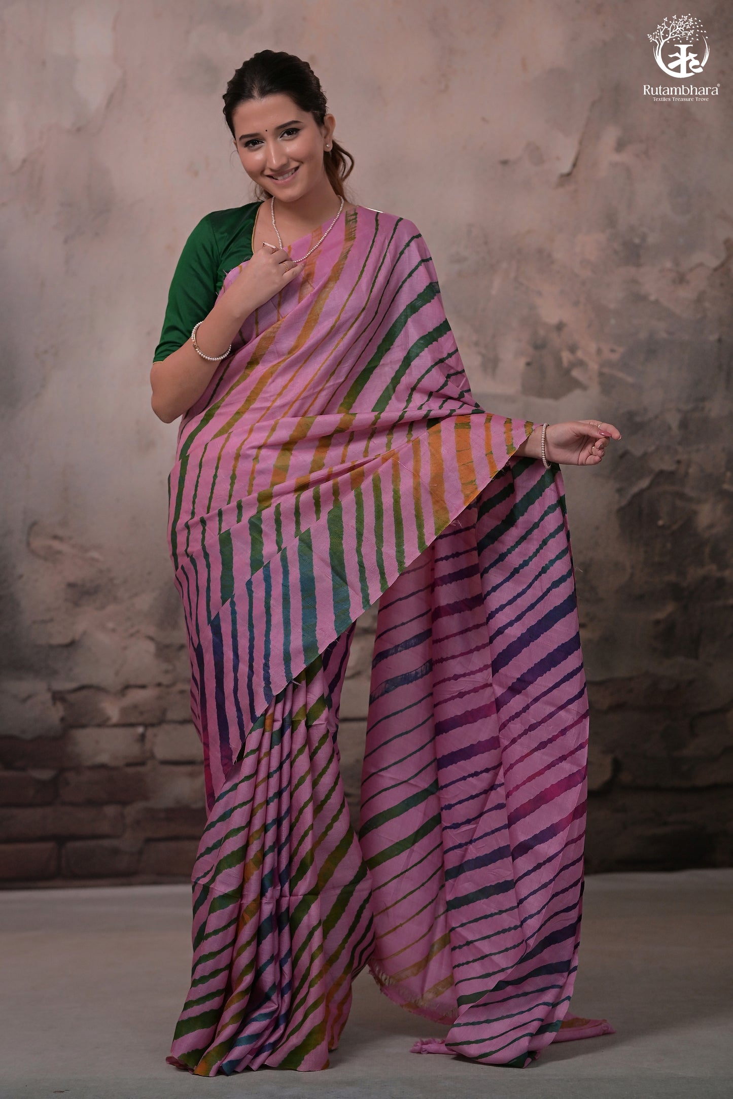 Dhanak - Light Pink Leheriya Saree In Tussar Silk