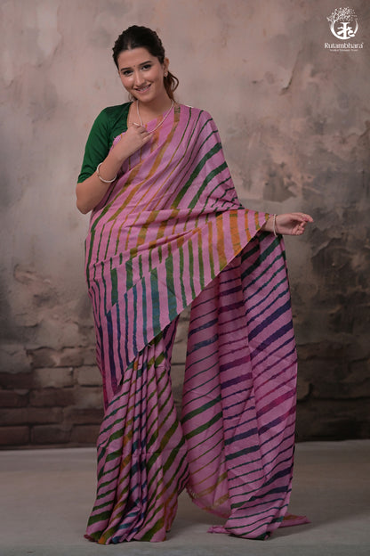 Dhanak - Light Pink Leheriya Saree In Tussar Silk-Rutambhara-RUTAMBHARA