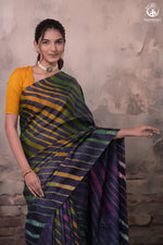Dhanak - Ink Blue Leheriya Saree In Tussar Silk-Rutambhara-RUTAMBHARA