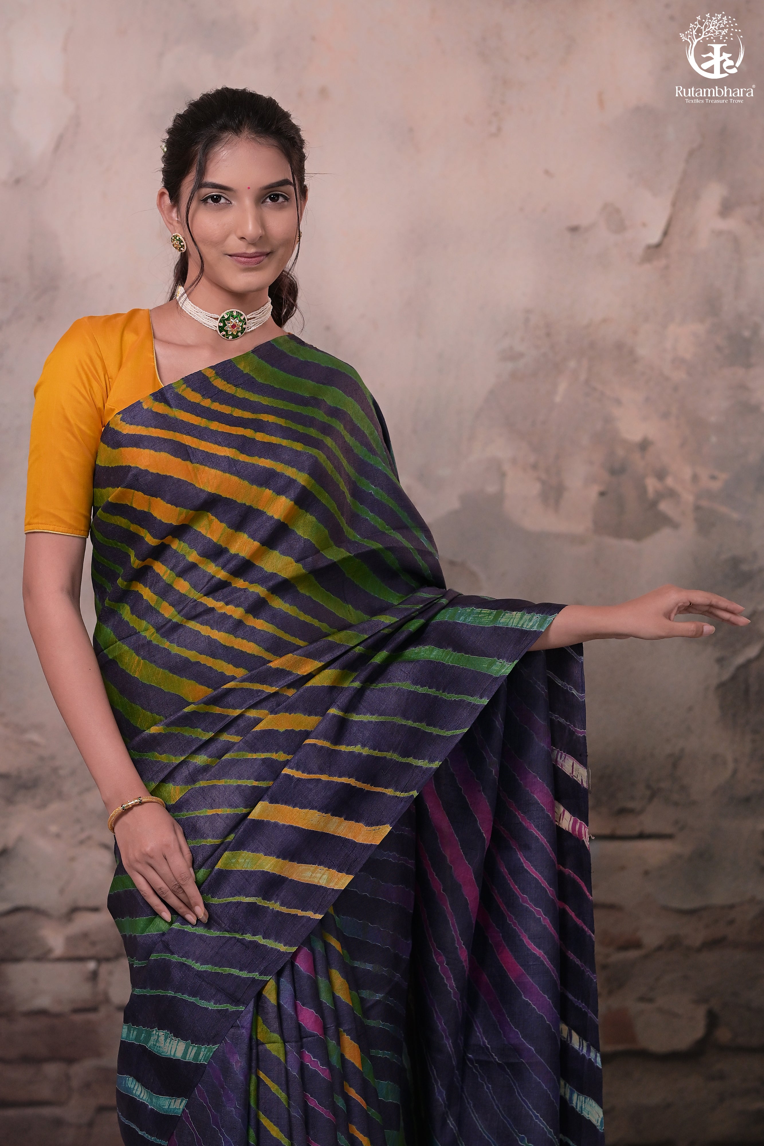 DHANAK - INK BLUE LEHERIYA SAREE IN TUSSAR SILK