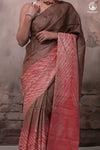 Dhanak - Brown Carrot Red Arashi Shibori Saree In Tussar Silk