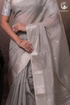 Narmaa - Pastel Grey And Silver Tissue Silk Cotton Saree With Extra Weft Silver Zari Butta