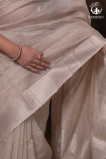 Narmaa - Pastel Beige And Silver Tissue Silk Cotton Saree With Extra Weft Silver Zari Butta-Rutambhara-RUTAMBHARA