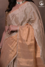 Swarvi - Handwoven Chanderi Zari Tissue Half-and-Half Saree in Gold & Silver-RUTAMBHARA -RUTAMBHARA