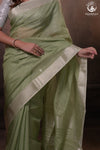 Narmaa - Pastel Green And Silver Tissue Silk Cotton Saree With Extra Weft Silver Zari Butta