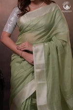 Narmaa - Pastel Green And Silver Tissue Silk Cotton Saree With Extra Weft Silver Zari Butta-Rutambhara-RUTAMBHARA