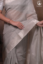 Narmaa - Pastel Grey And Silver Tissue Silk Cotton Saree With Extra Weft Silver Zari Butta-Rutambhara-RUTAMBHARA