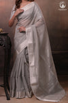 Narmaa - Pastel Grey And Silver Tissue Silk Cotton Saree With Extra Weft Silver Zari Butta