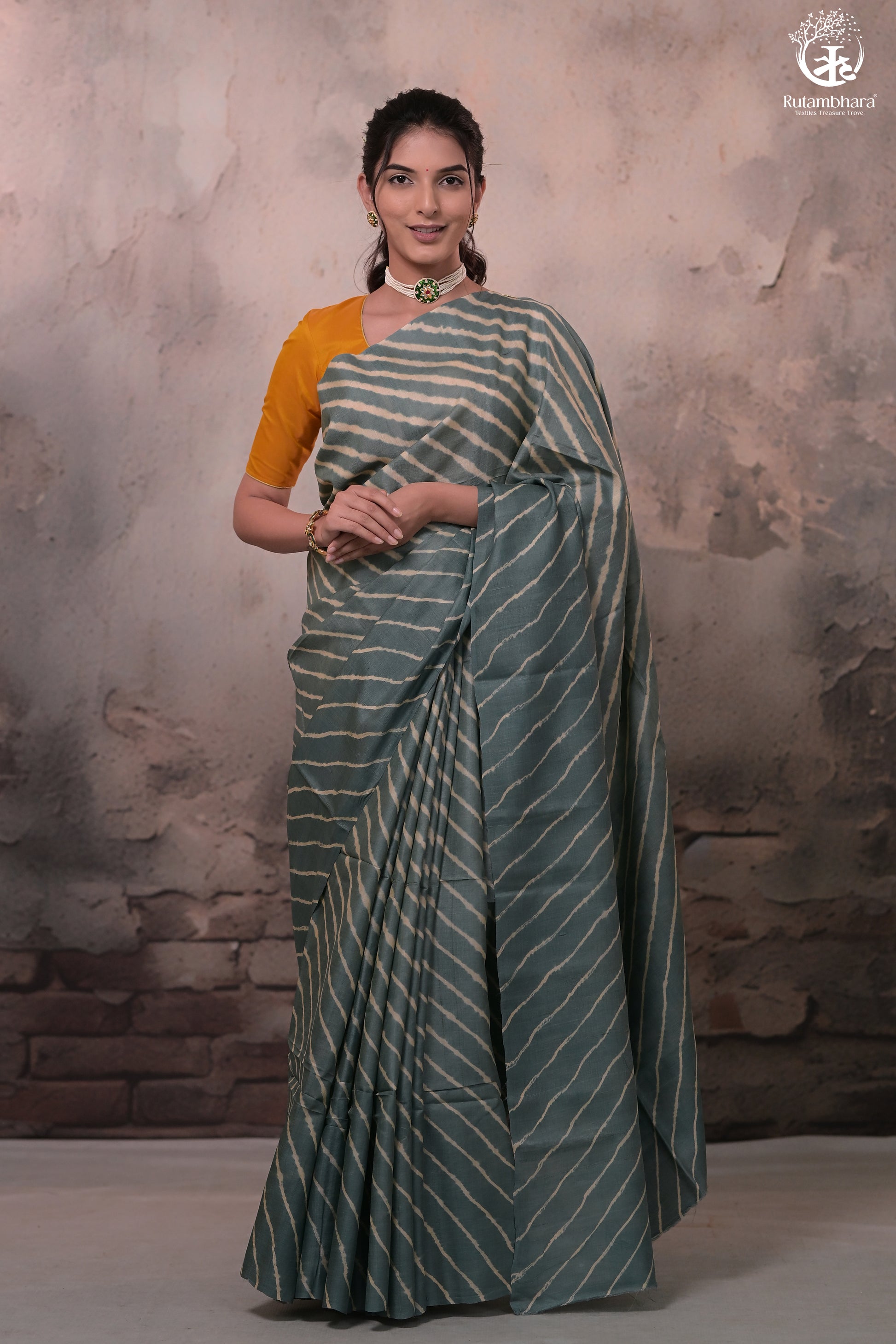 Dhanak - Grey Leheriya Saree In Tussar Silk-Rutambhara-RUTAMBHARA