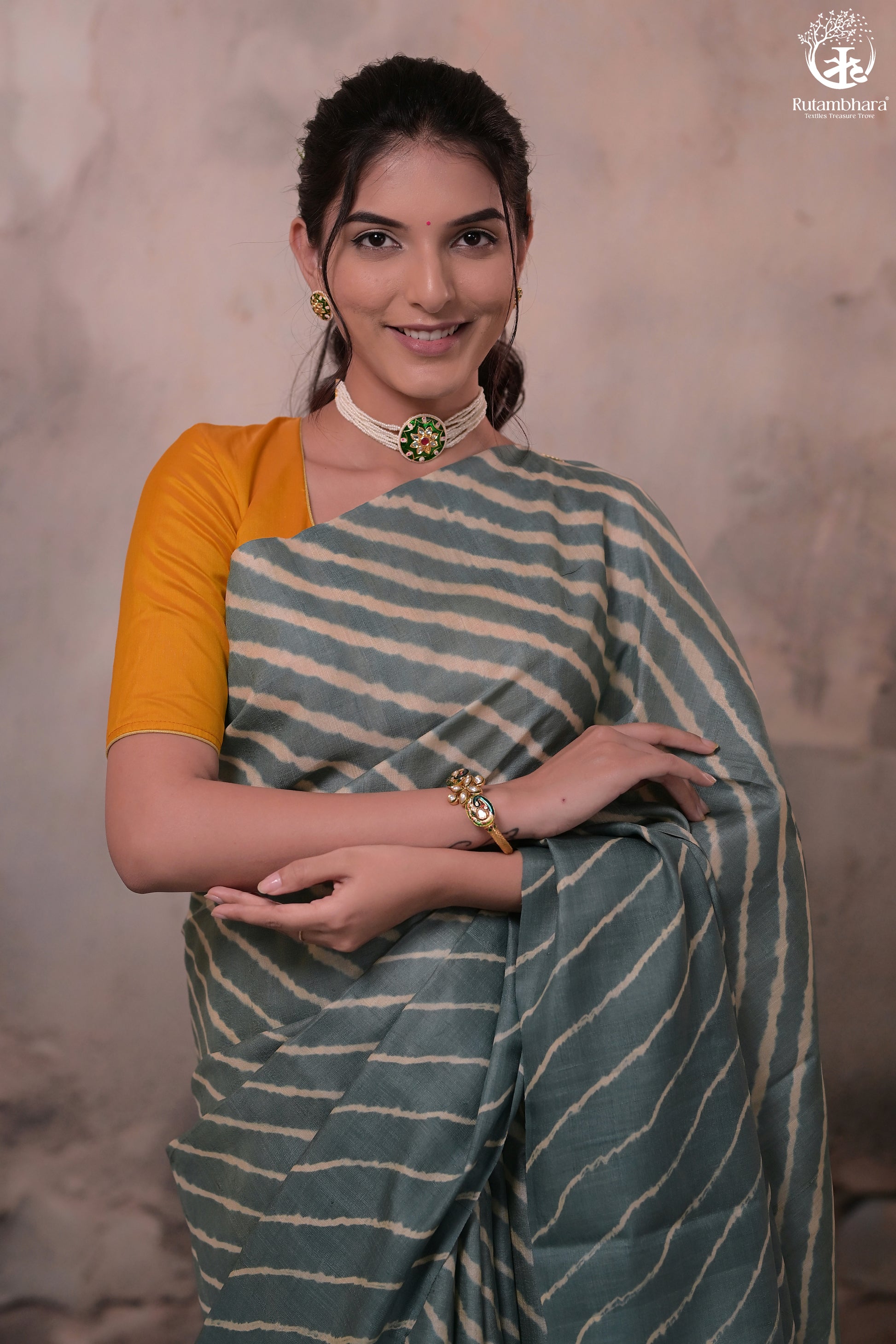 Dhanak - Grey Leheriya Saree In Tussar Silk-Rutambhara-RUTAMBHARA