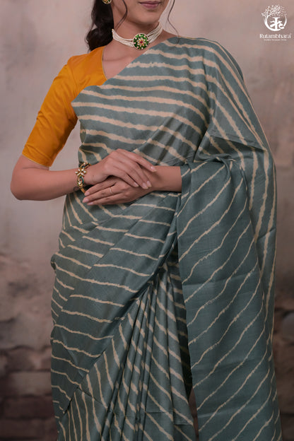 Dhanak - Grey Leheriya Saree In Tussar Silk-Rutambhara-RUTAMBHARA