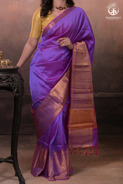 Bhadra - Lavender Pink Plain Handwoven Silk Saree With Gold Zari Border-Rutambhara-RUTAMBHARA