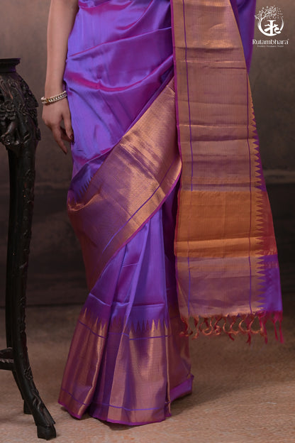 Bhadra - Lavender Pink Plain Handwoven Silk Saree With Gold Zari Border-Rutambhara-RUTAMBHARA