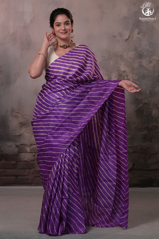 Dhanak - Purple Beige Leheriya Saree In Tussar Silk