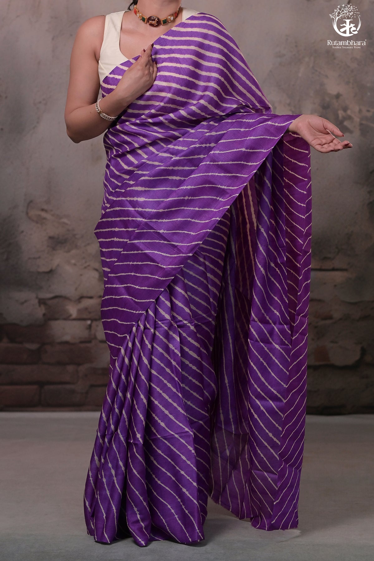 Dhanak - Purple Beige Leheriya Saree In Tussar Silk