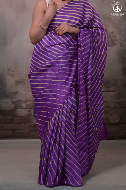 Dhanak - Purple Beige Leheriya Saree In Tussar Silk-Rutambhara-RUTAMBHARA